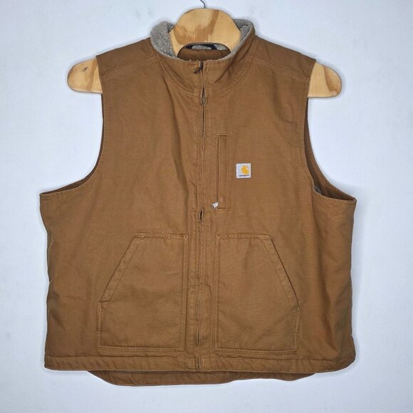 Carhartt Mock Neck Sherpa Lined Vest Mens 2XL Loose Fit Washed Duck Brown